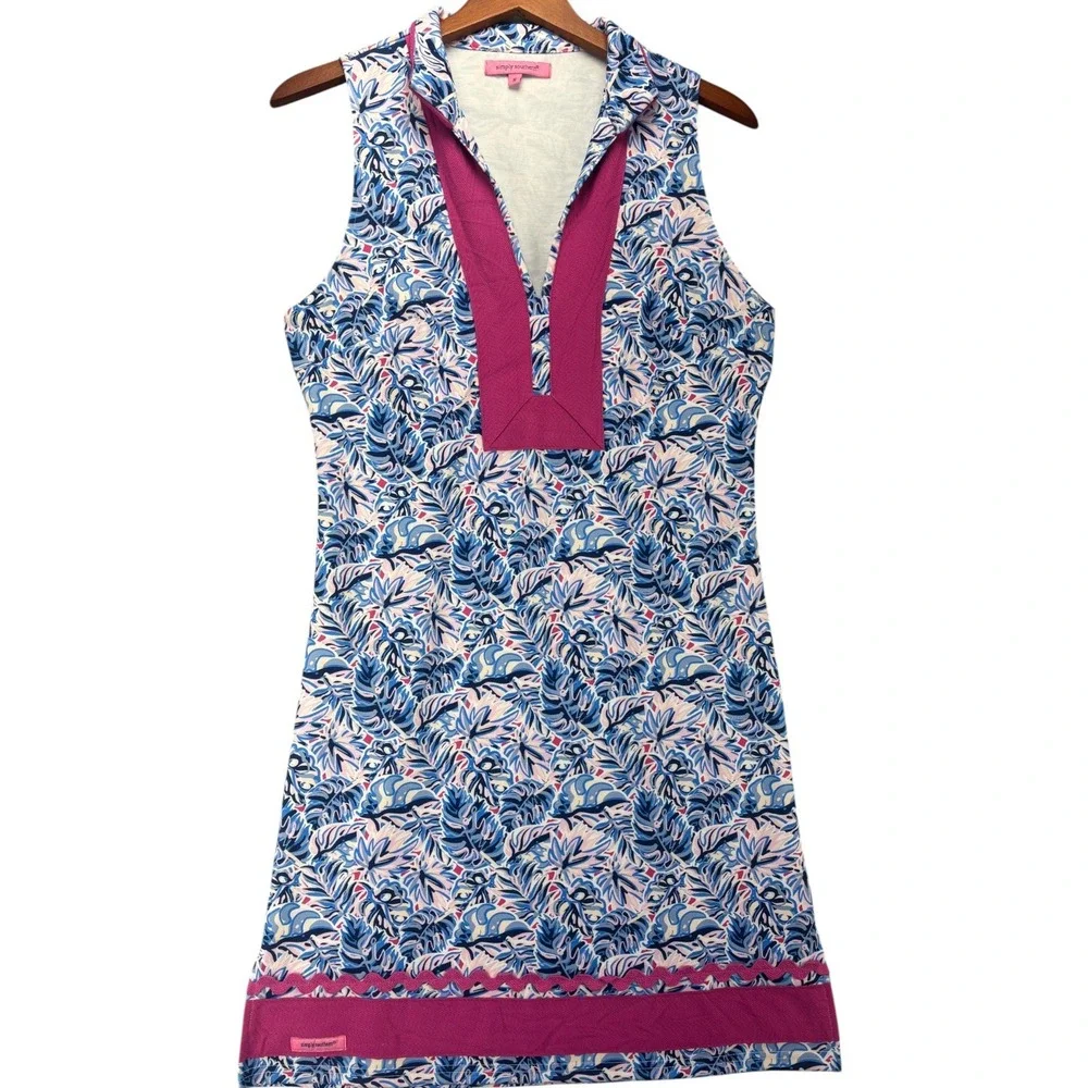 Simply Southern Womens S Tropical Print Sleeveless Golf Polo Shift Dress Pink